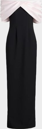 Pamella Roland Mikado Off-The-Shoulder Crepe Column Gown