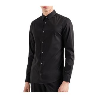 A|X Armani Exchange Stretch Nylon-Blend Shirt - Heren - Zakelijke Overhemden - Zwart - M - Nylon - Overhemden