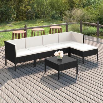 vidaXL Vidaxl - Set De Muebles De Jard&iacute;n 6 Pzas Y Cojines Rat&aacute;n Sint&eacute;tico Negro