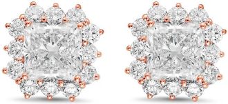 Diana M. Jewels 14kt rose gold 5cts lab grown Radiant Cut Diamond Halo Earrings
