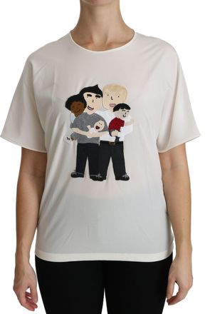 Dolce & Gabbana Womens White dgfamily Patch Short Sleeve Blouse Top Silk Elastane