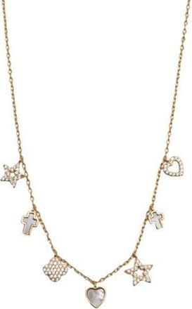 Argento Vivo Pav&eacute; Mother-of-Pearl Charm Station Necklace in Gold at Nordstrom Rack