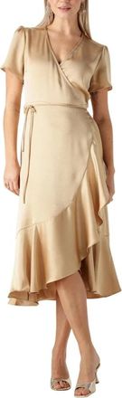 Notre-V Kleedjes, Dames, Geel, L, Polyester, Gouden Midi Jurk Nv-Frida