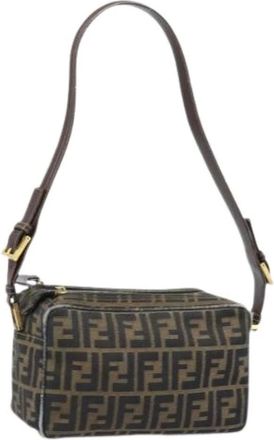 Fendi Pre-owned Shoulder Bags, female, Brown, Size: ONE SIZE Pre-owned Vintage Zucca Canvas Shoulder Bag