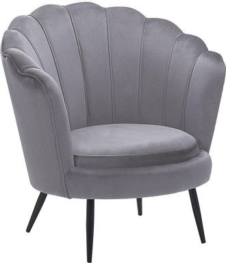 Beliani Sill&oacute;n Tapizado En Terciopelo Gris Moderno Con Patas De Metal Estilo Retro Lovikka