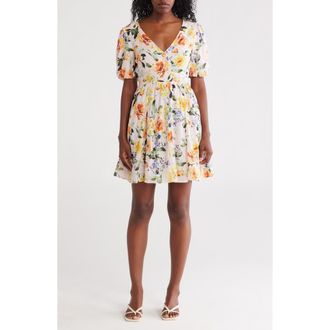 Lovestitch Floral Short Sleeve Cotton Fit & Flare Dress in Blush/Orange at Nordstrom Rack, Size X-Small