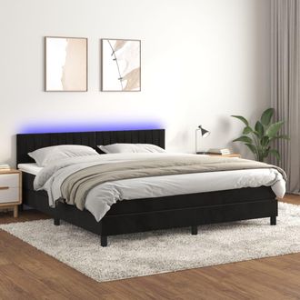 vidaXL Vidaxl - Cama Box Spring Colch&oacute;n Y Led Terciopelo Negro 160x200 Cm