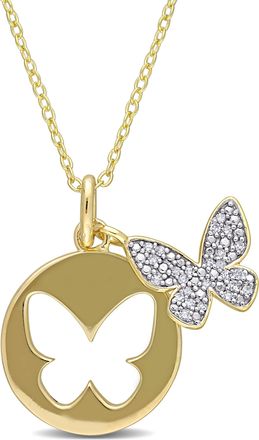 Mimi & Max 1/10ct TDW Diamond Double Butterfly Pendant with Chain in Yellow Plated Sterling Silver