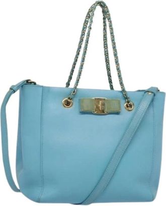 Ferragamo Pre-owned Shoulder Bags, female, Blue, Size: ONE SIZE Pre-owned Leather shoulder-bags
