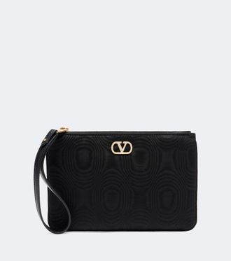 Valentino Garavani VLogo Swarovski-embellished moir&eacute; pouch