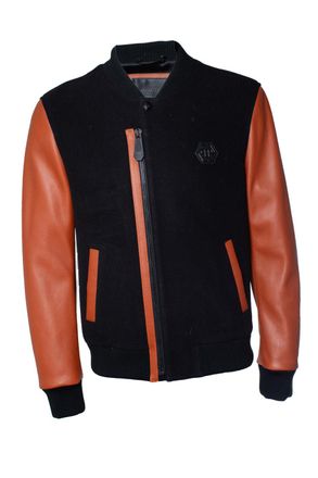 Philipp Plein Philipp Plein, bomber with orange leather sleeves
