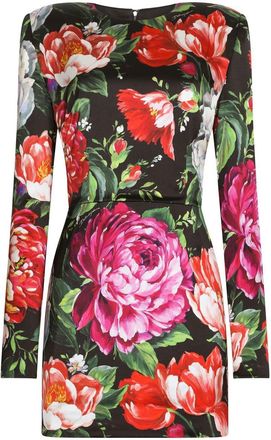 Dolce & Gabbana floral-print padded-shoulder dress - women - Silk/Spandex/Elastane/Spandex/Elastane/Rayon - 36 - Black