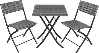 TecTake Conjunto de ratán para 2 personas, 3 piezas, plegable y ligero, gris
