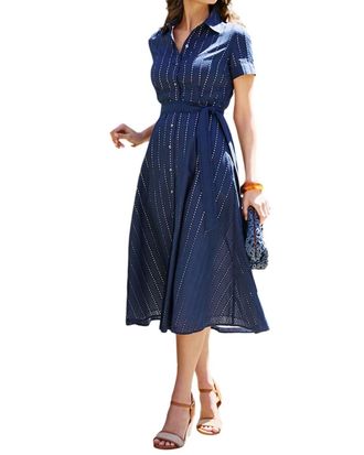 J.McLaughlin Kalinda Eyelet Belted Midi Dress In Blue