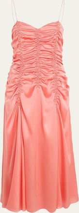 Khaite Raina Sleeveless Ruched silk Charmeuse Midi Dress