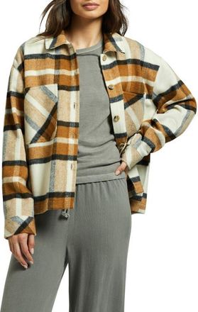 Brixton Bowery Plaid Flannel Button-Up Shirt in Washed Copper at Nordstrom, Size Small