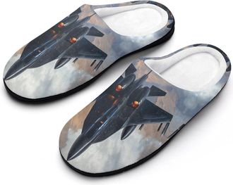 Generic F-15 Fighter Jet Aircraft Womens Slippers Warm House Slippers Indoor House Shoes with Anti-Skid Rubber Sole