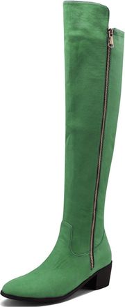 Generic Green,5.5 UK,Fashion Side Zipper Knee High Boots for Womens Round Toe Chunky Heels Tall Boot Suede Party Club Fall Winter Comfy Dress Shoes