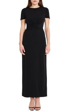 Maggy London Twist Front Short Sleeve Maxi Dress in Black at Nordstrom Rack, Size 8