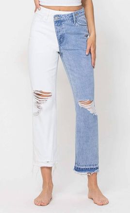 Flying Monkey Tinley Two Tone Jeans In White/light Denim