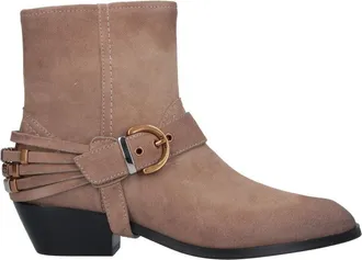 Pinko Beige Buckle Suede Boots