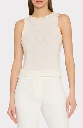 Milly Meli Beaded Sleeveless Sweater in Off White at Nordstrom, Size X-Small