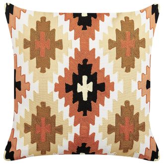Beliani Coj&iacute;n De Algod&oacute;n Beige Marr&oacute;n Negro Blanco 50 X 50 Cm Hecho A Mano Serampore