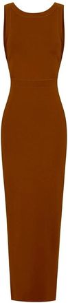 Elisabetta Franchi Red Carpet-jurk van glanzende viscose met bedels - Dames - Jurken - Bruin - Maat: L Viscose