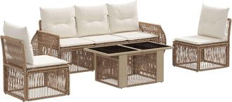 vidaXL Conjunto De Sof&aacute;s De Jard&iacute;n 6 Uds. Beige Y Blanco Crema Vidaxl