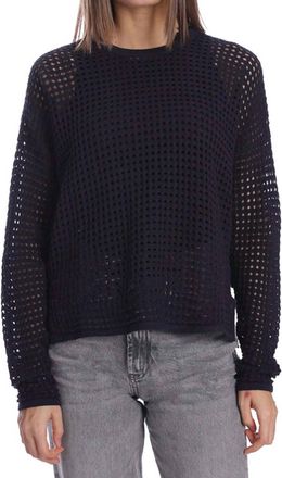 Minnie Rose Cotton Cashmere Open Stitch Pullover Top In Navy