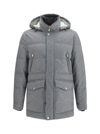 Brunello Cucinelli Grey Hood Down Jacket