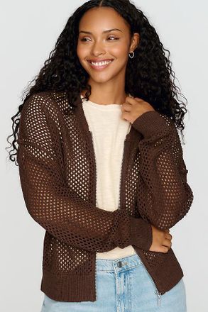 Pilcro Juniper Open-Knit Bomber Cardigan Jacket