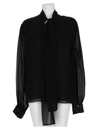 P.A.R.O.S.H. Black Sheer High-Neck Textured Cuff Blouse