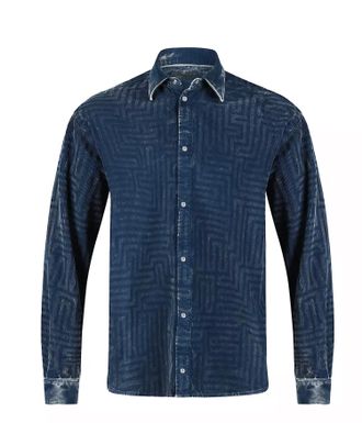 Rta Mens Corduroy Shirt In Blue Distressed Maze