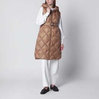 Max Mara Camel belted sleeveless down jacket