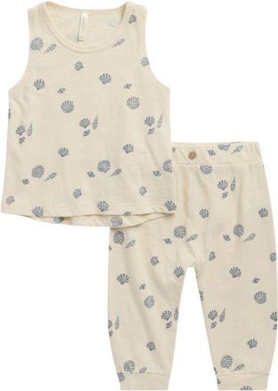 Rylee + Cru Seashell Print Cotton Tank & Joggers Set in Natural at Nordstrom, Size 12-18M