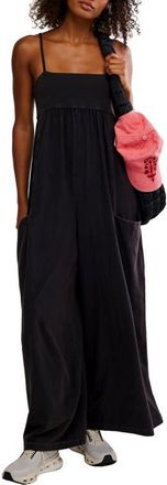 Free People FP Movement Hot Shot Strappy Stretch Cotton Jumpsuit in Black at Nordstrom, Size X-Small