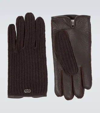 Agnona Ribbed-knit cashmere and leather gloves