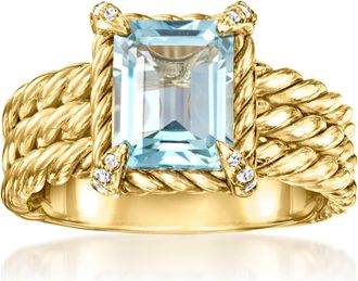 Ross-Simons Sky Blue Topaz 3-Row Ring With White Topaz in 18kt Gold Over Sterling