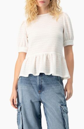 Ivonne Tonal Stripe Textured See-Through Peplum Short-Sleeve Blouse in White at Nordstrom, Size Medium
