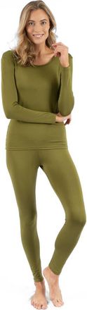 Leveret Womens Two-Piece Thermal Long Sleeve Solid Pajamas in Olive at Nordstrom, Size X-Small