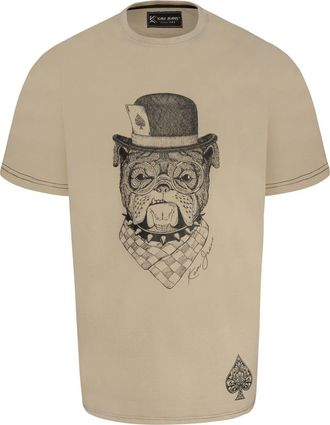 KAM Jeanswear Mens Bulldog Card Graphic Print SS T-Shirt - Beige - 8XL