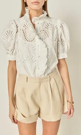 English Factory Embroidered Ruffle Eyelet Cotton Top in White at Nordstrom, Size X-Small