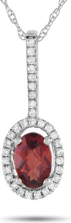 Luxury Bazaar 14K White Gold 0.09ct Diamond and Garnet Pendant Necklace PD4-16077WGA