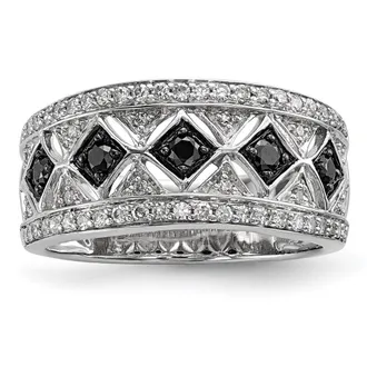 Diamond2Deal Sterling Silver Black and White Diamond Engagement Ring