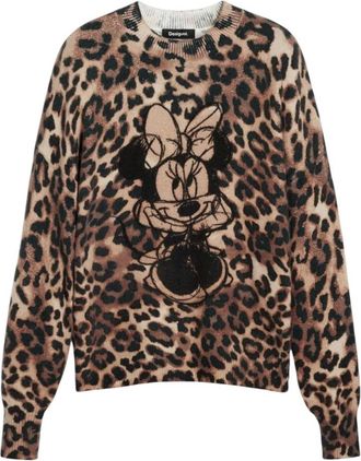 Desigual Minnie Mouse Animal Print Sweater - Dames - Ronde hals truien - Bruin - S - Truien & Vesten