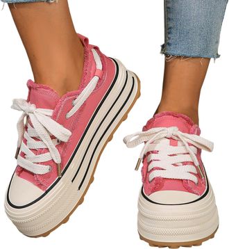 Generic Womens Casual Shoes with Thick Sole for Everyday Wear-Low Top Sneakers with Lace Up Design for All Seasons and Versatile Styling Ideal for Jeans (3.5)