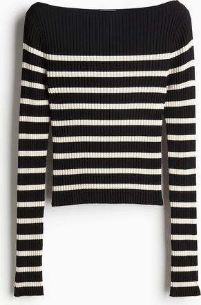 H&M Geripptes Shirt mit U-Boot-Ausschnitt - Schwarz