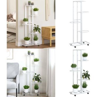 vidaXL Fioriera a 5 Piani con Ruote 44x23x100 cm Ferro Bianco - Fioriera con ruote - Scaffale per piante