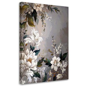 Feeby Cuadro Sobre Lienzo Hojas De Acanto Laureles Blanco Y Beige 70x100